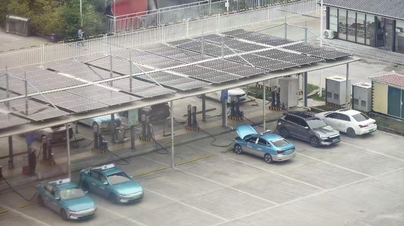 Solar charging canopy for electric car parking lot