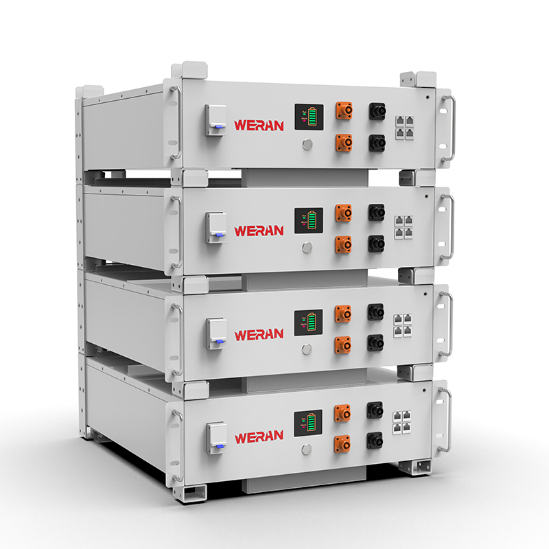 Batería de bastidor LiFePO4 WERAN WRL-48100RW de 51,2 V y 100 Ah (5,12 kWh) – 8000 ciclos, CAN/RS485, apilable para el hogar ESS