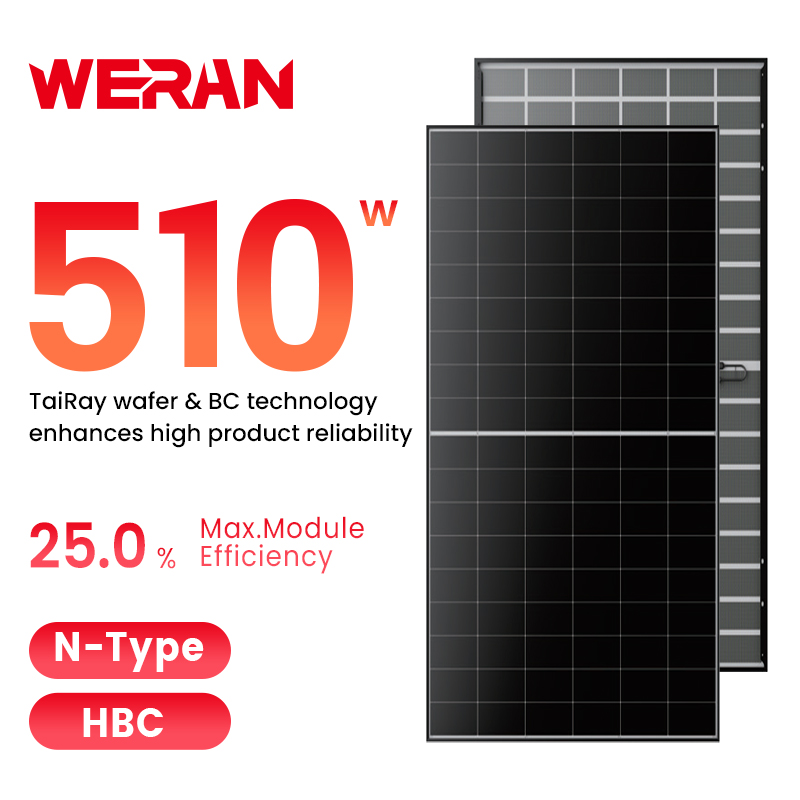 Panel solar de contacto posterior residencial WERAN 495-510W - Módulo fotovoltaico de techo de doble vidrio OEM para distribuidores e instaladores